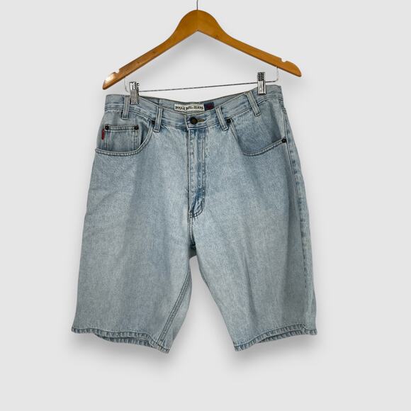 90s Vintage Bugle Boy Light Wash Denim Shorts Jorts Size 34W - Picture 1 of 5